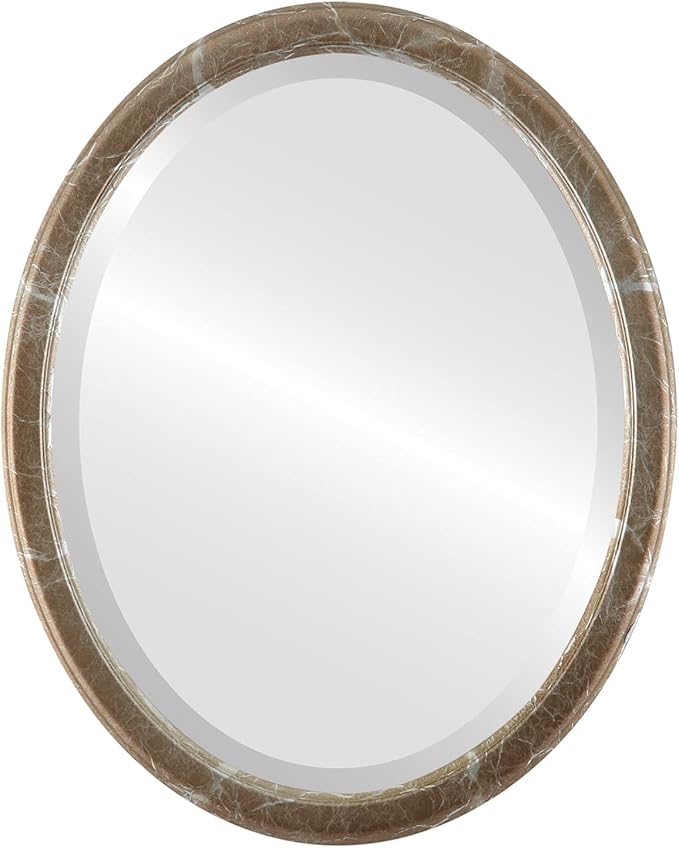 OVALCREST Oval Beveled Wall Mirror for Home Decor - Toronto Style - Champagne Silver - 26" x 20"