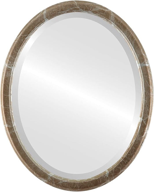 OVALCREST Oval Beveled Wall Mirror for Home Decor - Toronto Style - Champagne Silver - 26" x 20"