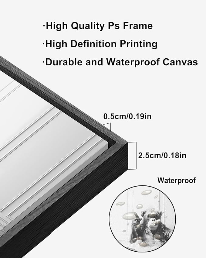 KBKBART Framed Canvas Wall Art, 12x16 Inch Funny Canvas Chimpanzee in Bathtub Bathroom Picture, Black and White Bathroom Wall Art Decor, Cute Humor Animals Wall Decor Signs