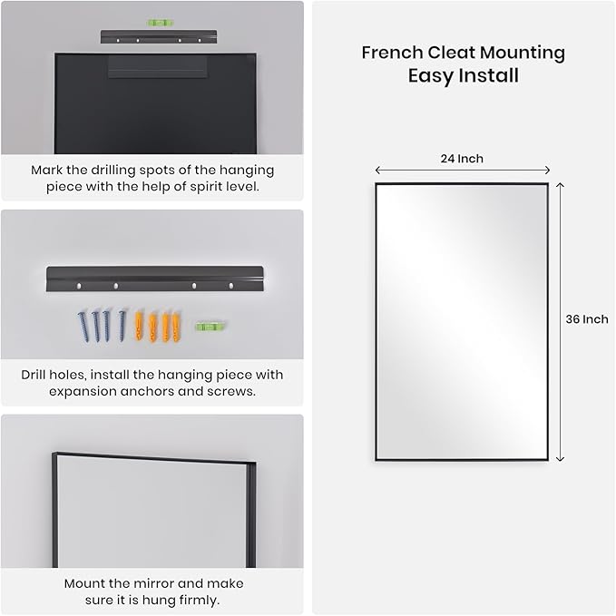 2-Pack Black Bathroom Mirrors Over Sink 24 x 36 Inch Wall Mounted Aluminum Frame Rectangle Mirror Modern Farmhouse Vanity Mirror