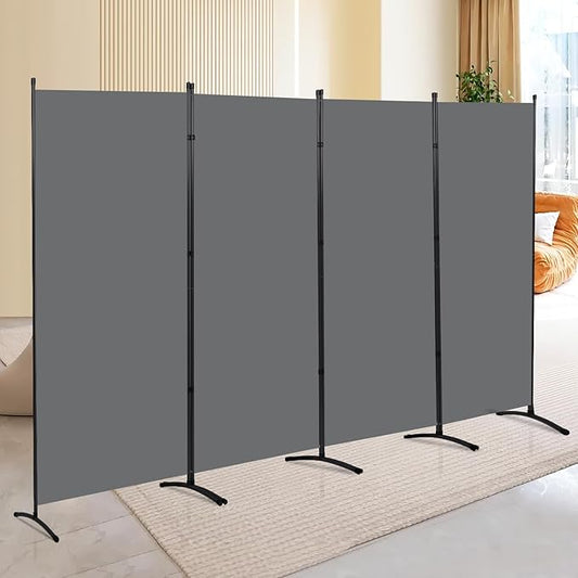 4 Panel Folding Privacy Screens, 6 FT Tall Wall Divider with Metal Frame, Freestanding Room Divider for Office Bedroom Study (4 Panel, Grey)