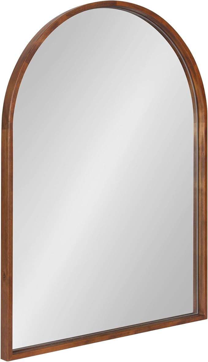 Kate and Laurel Valenti Mid-Century Modern Arched Wall Mirror; 24 x 32; Walnut Brown; Sophisticated Modern Arch Mirror for Use as Bathroom Mirror for Vanity or Fireplace Mantel Mirror