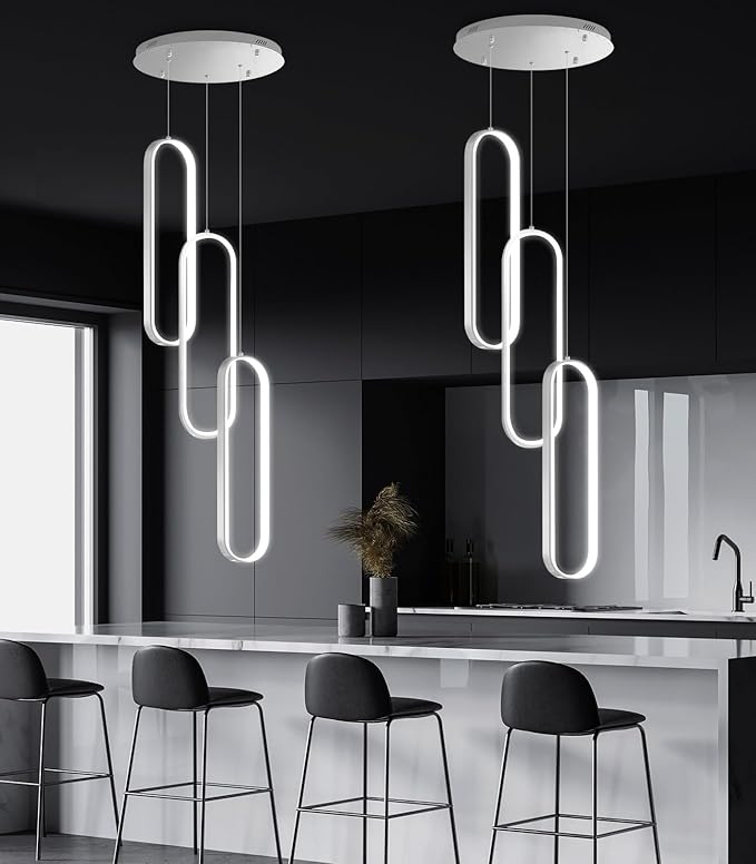 Modern Ring Chandelier LED Dimmable Flush Mount Ceiling Light for Dining Room Foyer Living Room Staircaes Silver