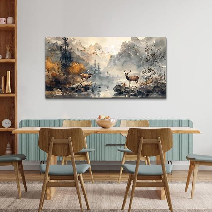 KELIYUAN Canvas Wall Art For Living Room Framed Wall Decorations For Bedroom Mountain Landscape Ink Painting Abstract Pictures Artwork Office Wall Decor Modern Room Home Decor Mural 20x40 In