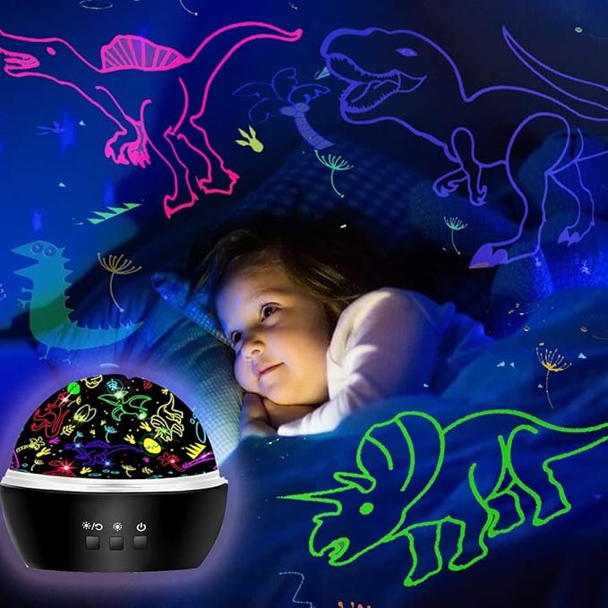 MINGKIDS Kids Night Lights for Bedroom,Project Dinosaurs and Vehicles on Wall or Ceiling,Room Lights for Baby Toddler,2 to 9 Year Old Gifts for Boys Girls