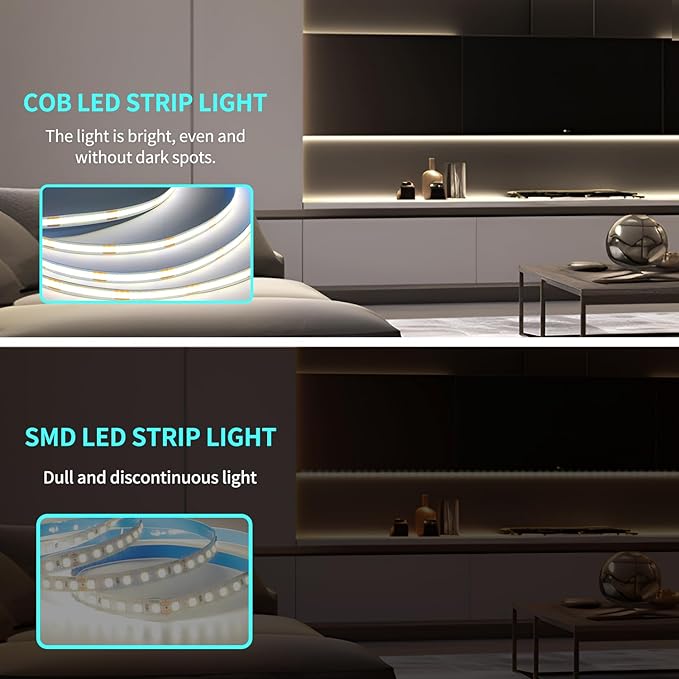 16.4ft COB LED Strip Lights 6000K White Dimmable DC 24V Flexible LED Tape Light for Bedroom, with Remote and app Control LED Light Strip,for DIY Home Decoration