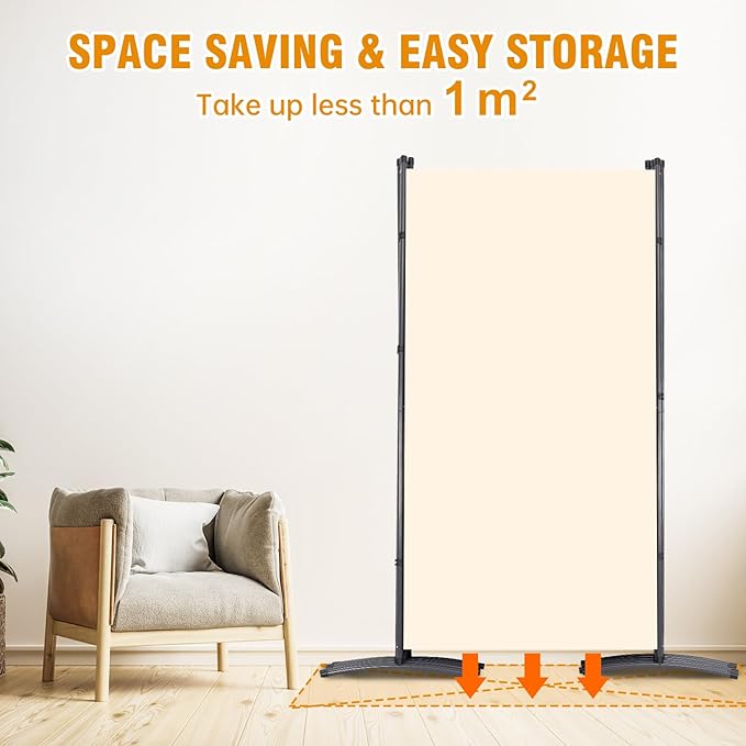 6 Panel Folding Privacy Screens, 6 FT Tall Wall Divider with Metal Frame, Freestanding Room Divider for Office Bedroom Study (6 Panel, Beige)