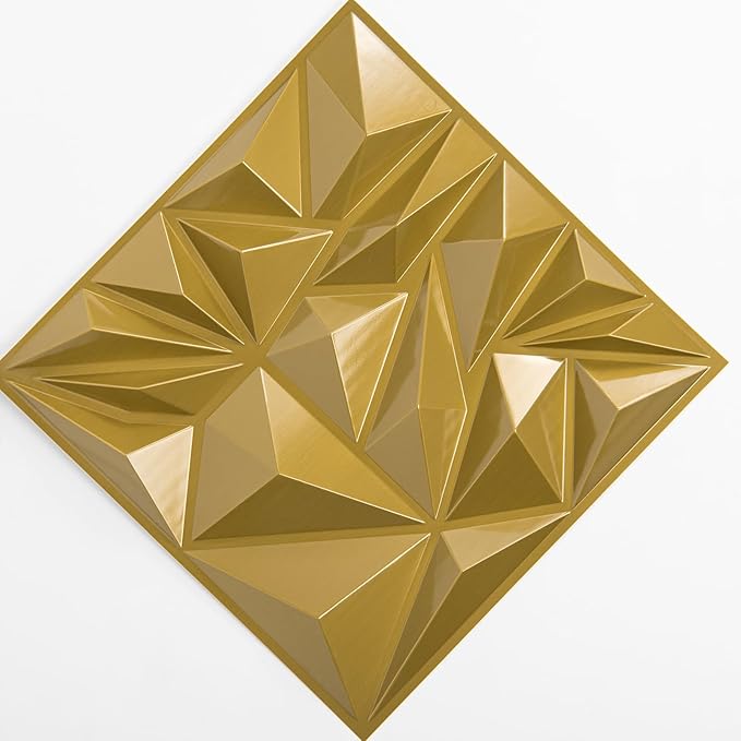Art3d 33-Pack 3D Wall Panels for Interior Wall Decor, Diamond Textured Feature Wall Paneling for Gaming Living Room TV Wall Background Accent Wall - 12 x 12 inch Gold