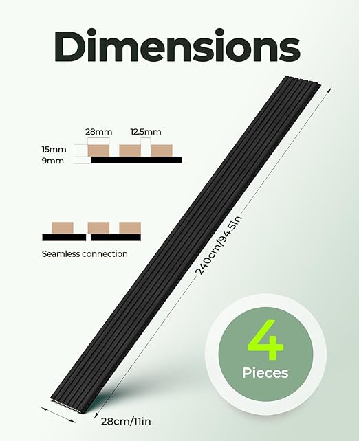 4 PCS Wood Slat Wall Panels, 92.5 x 11 Inch Sound Proof Panels for Walls, Wood Wall Panels for Interior Wall Decor for Home, Office, Studio (Matte Grey)