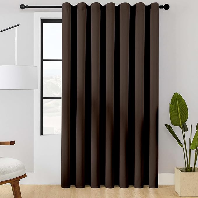 ChrisDowa Room Divider Curtain 120 Inches Long, Wide Blackout Sliding Door Curtain for Bedroom, Room Darkening Privacy Window Curtain for Patio Door (1 Panel Set, Brown, 100 x 120 Inch)
