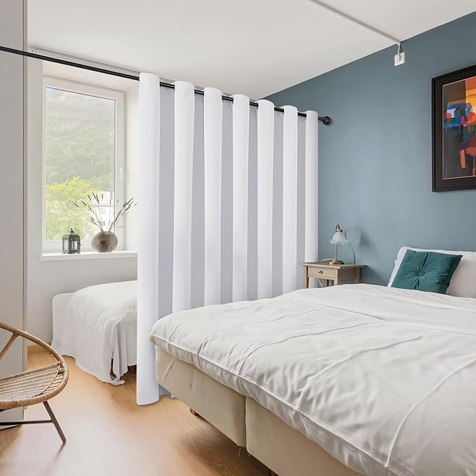 ChrisDowa Room Divider Curtain 96 Inches Long, Wide Blackout Sliding Door Curtain for Bedroom, Room Darkening Privacy Window Curtain for Patio Door (1 Panel Set, Greyish White, 100 x 96 Inch)