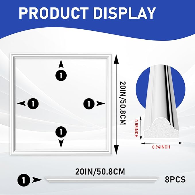 COUKIU Pre-Cut 2 Set Peel and Stick Door Molding Trim Kit, 20" x20" Premade Wainscoting Panels, Self Adhesive Wall Moulding Panel for Interior Walls Picture Frame