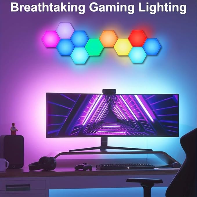10 Pack Hexagon Light Panels - Smart RGB Hexagon LED Lights Wall Lights Remote Control Lights for Lving Room, Bedrooms, DIY Lovers, Gifts, Gaming Room, Kids