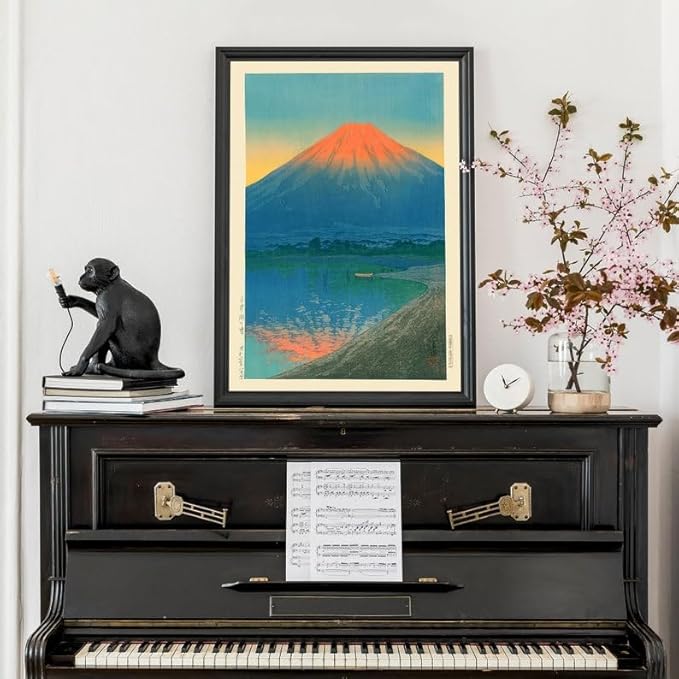 Nationcog Lake Yamanaka and Mount Fuji Woodblock Poster, Japanese Landscape by Kawase Hasui, Ocean Sunset Japandi Decor, Vintage Zen Art Print (Unframed) (16x24)