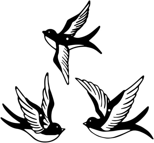 ESTART 3 Pcs Metal Birds Wall Art, Metal Vivid Birds on Branch Silhouette Wall Decor Black Leaves with Bird Outdoor Hanging Wall Sculpture for Home Balcony Garden Indoor Outdoor (3Birds)