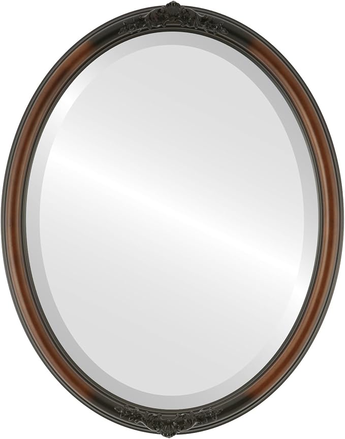 OVALCREST Oval Beveled Wall Mirror for Home Decor - Contessa Style - Walnut - 22" x 18"