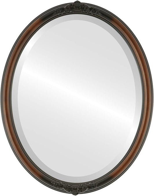 OVALCREST Oval Beveled Wall Mirror for Home Decor - Contessa Style - Walnut - 26" x 22"