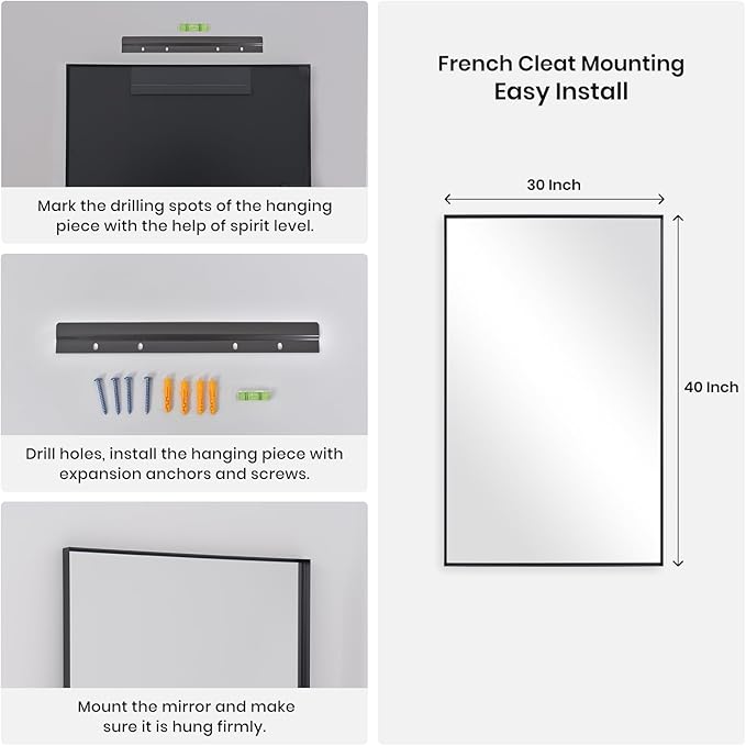 2-Pack Black Bathroom Mirrors Over Sink 30 x 40 Inch Wall Mounted Aluminum Frame Rectangle Mirror Modern Farmhouse Vanity Mirror