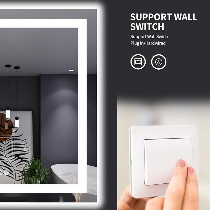 LOAAO 38"X38" LED Bathroom Mirror with Lights, Anti-Fog, Dimmable, Backlit + Front Lit, Lighted Bathroom Vanity Mirror for Wall, Memory Function, Tempered Glass, Shatter-Proof, ETL Listed