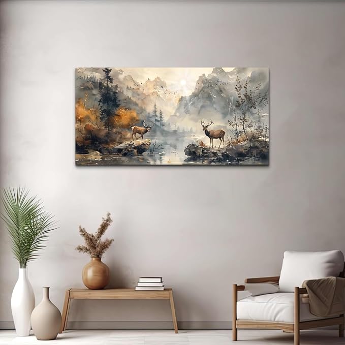 KELIYUAN Canvas Wall Art For Living Room Framed Wall Decorations For Bedroom Mountain Landscape Ink Painting Abstract Pictures Artwork Office Wall Decor Modern Room Home Decor Mural 20x40 In