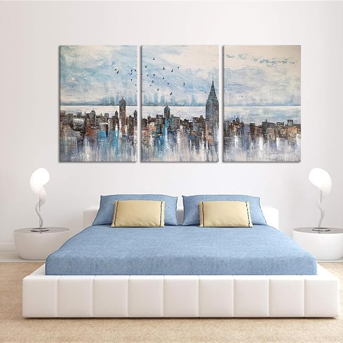 MAMAGO Large City Landscape Wall Deocr Color New York Canvas Print Poster for Living Room Bedroom Office Artwork Framed Easy to Hang-24x36 inch x3pcs