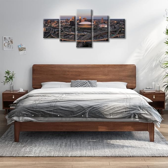 5 Pieces New Orleans Sunset Pictures Canvas Wall Art City Skyline Wall Decorations for Living Room New Orleans Cityscape Print on Canvas House Decor Stretched and Framed Ready to Hang (50"Wx24"H)