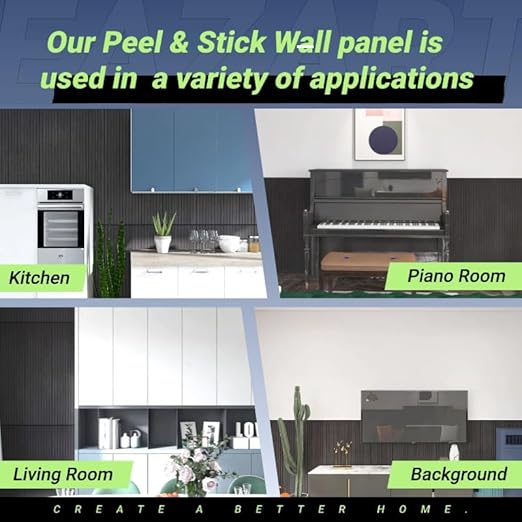 Modern Wood Slat Wall Panels, Peel and Stick, Decorative Wall Covering, Natural Wood Finish (Ebony)