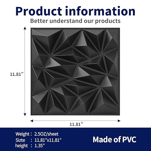 Art3dwallpanels 33 Pack 3D Wall Panel for Interior Wall Decor, PVC Textured Wall Panels, 3D Wallpaper Modern Wall Tiles, Black