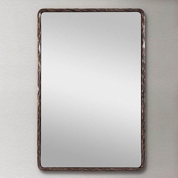 ANDY STAR Hand-Forged Bronze Bathroom Mirrors for Wall, 22x30 Inch Vintage Solid Steel Metal Frame Bathroom Vanity Mirror, Antique Rounded Rectangle Wall Mirror, Hangs Horizontally or Vertically
