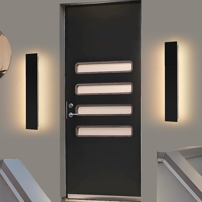 Mikeru 2 Pack Upgraded 23.6" Long LED Wall Sconce, 4.3" Wide IP65 Waterproof Outdoor Wall Lights, 3000K Warm White Exterior Lighting Fixtures for Front Porch, Garage, Basement & Patio