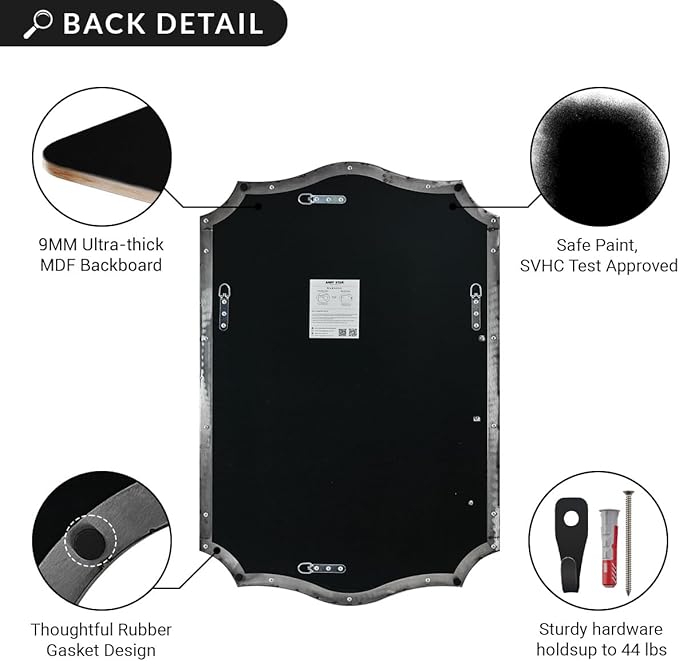 ANDY STAR Brushed Nickel Bathroom Mirror, 28x36 Inch Asymmetrical Wall Mirror, Modern Rectangle Mirror with Unique Wavy Design Ideal for Home Decor, Premium Stainless Steel Metal