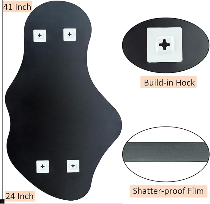 36 x 24 Inch Asymmetrical Cloud Mirror, Modern Irregular Wavy Wall Mirror, Beveled Edge Frameless Mirror for Living Room, Bathroom, Bedroom, Entryway