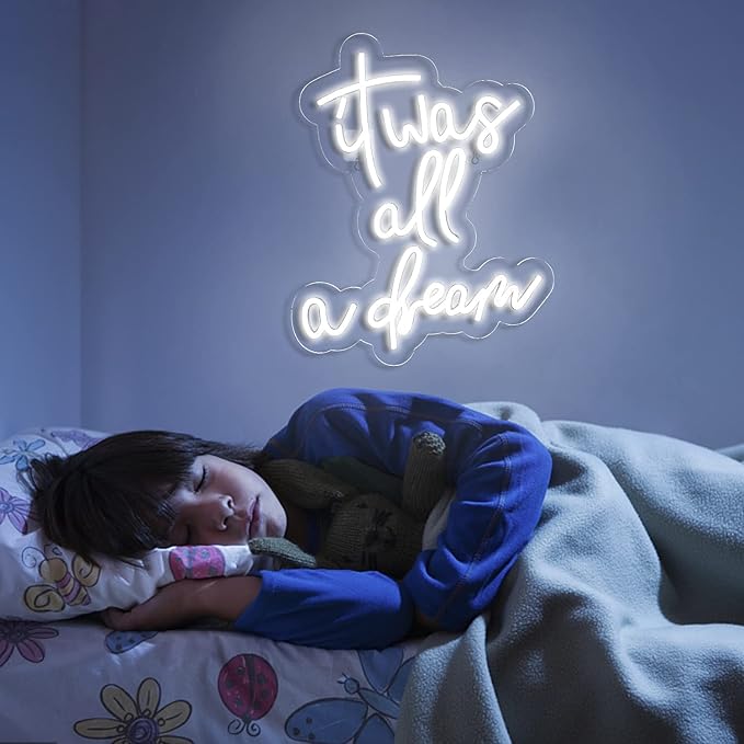 Lucunstar It Was All A Dream Neon Sign White Neon Sign For Room LED signs For Wall Decor LED Light Up Bedroom Club Office Hotel Pub Cafe Dream Neon Lights Wedding Birthday Party Room Decor