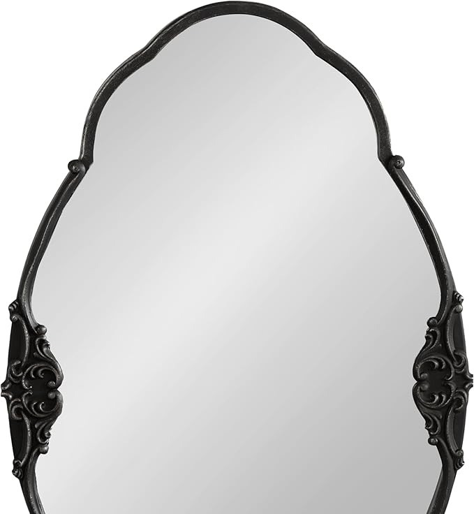 Kate and Laurel Novella Vintage Glam Ornate Mirror; 30 x 18; Black; Traditional Baroque Wall Mirror for Use as Decorative Bathroom Mirror or Fireplace Mantel Mirror
