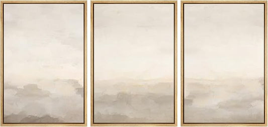 MUDECOR Framed Canvas Print Wall Art Abstract Prints Minimalist Modern Art Neutral Home Decor for Bedroom - 24"x36"x3 Natural