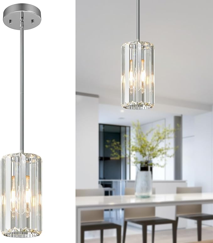 Chrome Pendant Lighting Modern Pendant Light Mini Crystal Chandeliers Adjustable Pendant Light Fixture for Kitchen Island Dinning Room Corridor Bedroom(Chorme 1-Light)
