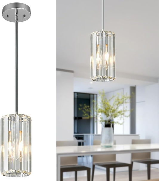 Chrome Pendant Lighting Modern Pendant Light Mini Crystal Chandeliers Adjustable Pendant Light Fixture for Kitchen Island Dinning Room Corridor Bedroom(Chorme 1-Light)