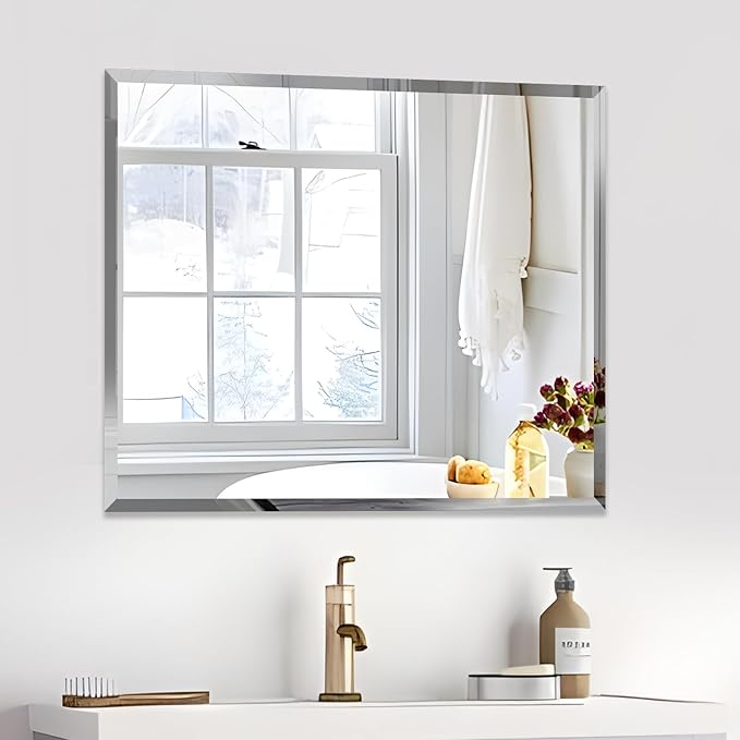 30x36 Inch Bathroom Mirror Frameless Beveled Edge Rectangle Wall Mirror Explosion Proof and Shatterproof Bathroom Vanity Mirror Wall Mounted Hang Firmly (Horizontal or Vertical)