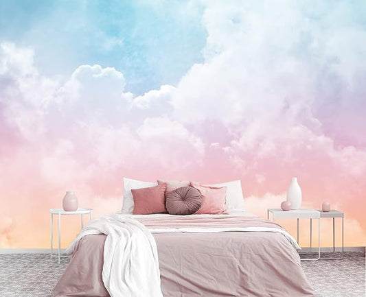 Cliouar-Wall Mural Wallpaper 3D Wallpaper Decorative Powder Cloud Bedroom Living Room Decor 103" x 69"(Not Self-Adhesive)