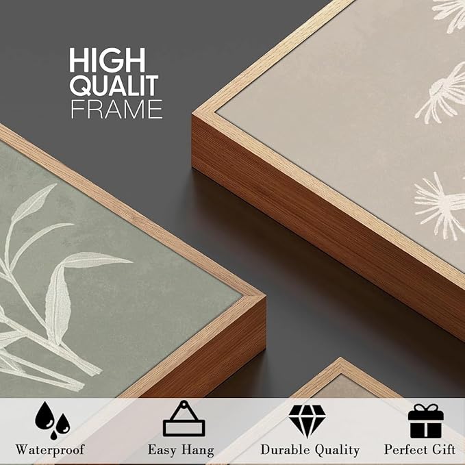 Anyzal Neutral Botanical Wall Art Boho Plant Artwork Farmhouse Floral Painting for Living Room Bedroom Dining Room 16x24 Inch Set of 3