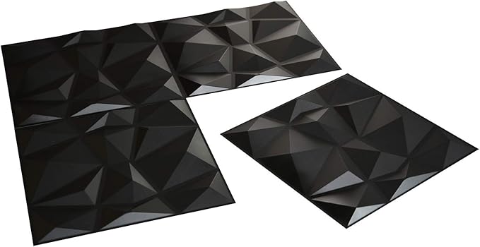 Art3d 3D Paneling Textured 3D Wall Design, Black Diamond, 19.7" x 19.7" (12 Pack)