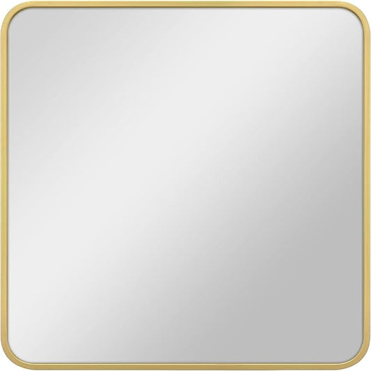 MCS Master & Co. Modern Metal Large Wall Mirror, Minimalist Home Decor Square Mirror with Rounded Corners for Living Room, Bedroom, or Bathroom, Brass, 24 x 24 in