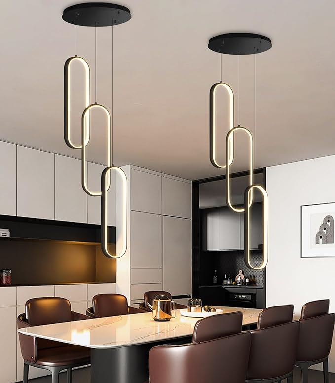 Modern Ring Chandelier LED Dimmable Ceiling Light for Kitchen Island Living Room Staircaes Dining Room Black