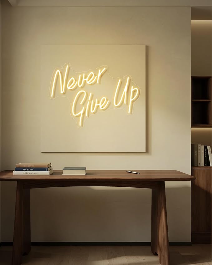 NEVER GIVE UPLED Neon Sign for Wall Decor,Neon Lights Party Decorations, USB Powered Switch Neon Lights lighting adjustable for Office Room, Gym Room, Man Cave, Gamer Room