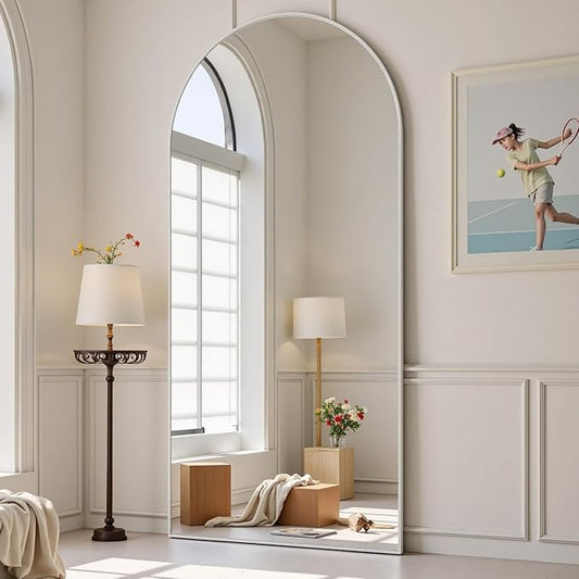 Arched White Full Length Mirror, 71"X26", Large Floor Mirror, Full Body Mirrors for Leaning or Hanging, Standing Mirrors for Bedroom, Living Room,Dressing Room, Aluminum Alloy Frame, White