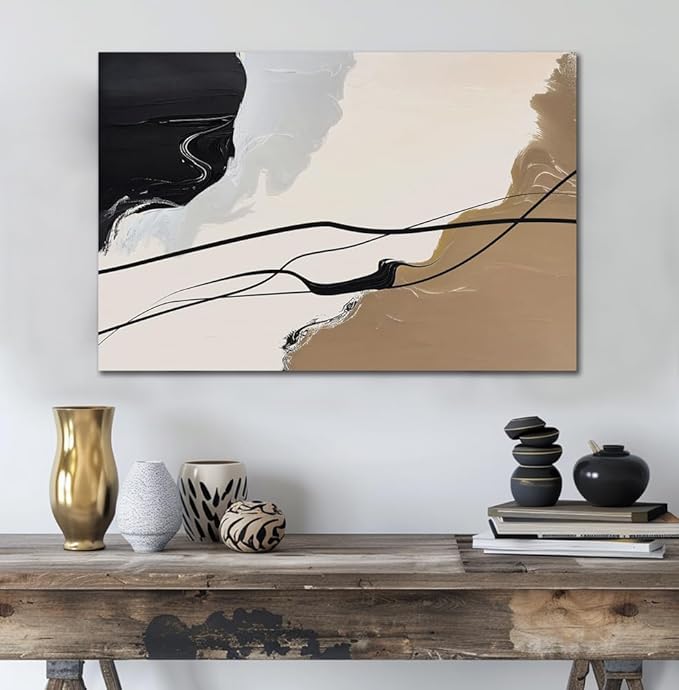 Abstract Wall Art Canvas Decor Large Abstract Art Paintings for Living Room Brown and Grey Fantasy Graffiti Pictures for Home Bedroom Kitchen Decorations (32x48inches)