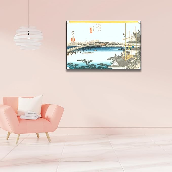 OKRA Utagawa Hiroshige Canvas Wall Art - Yoshida Poster - Hiroshige Woodblock Paintings Asian Print Animals Nature Landscape Art Traditional Japanese Wall Decor Unframed