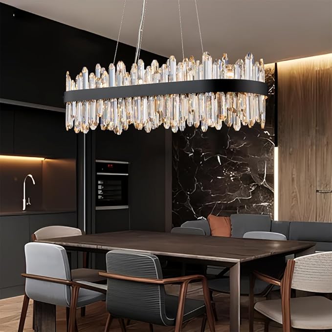 Black Oval Crystal Chandelier L35.4 inch, 20-Lights Chandeliers Modern Crystal Chandelier Pendant Light Fixture G9 Lights Pendant Ceiling Light for Dining Living Room Kitchen Island