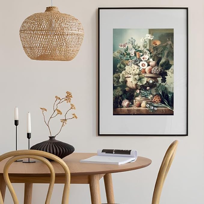 Nationcog Vintage Floral Still Life Wall Art Print - Classical Fruit and Flower Painting in Vase - Elegant Botanical Artwork for Kitchen, Dining Room, Hallway or Gallery Decor (Unframed) (11x14)