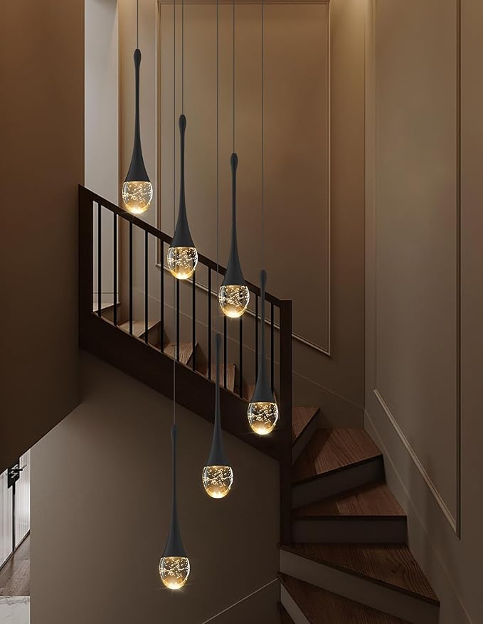 6-Lights Black Dinning Room Crystal Chandeliers Bubble Raindrop Big Crystal Penant Chandeliers Living Room Dimmable 2700-6000k LED Loft Ceiling Lighting Fixture…